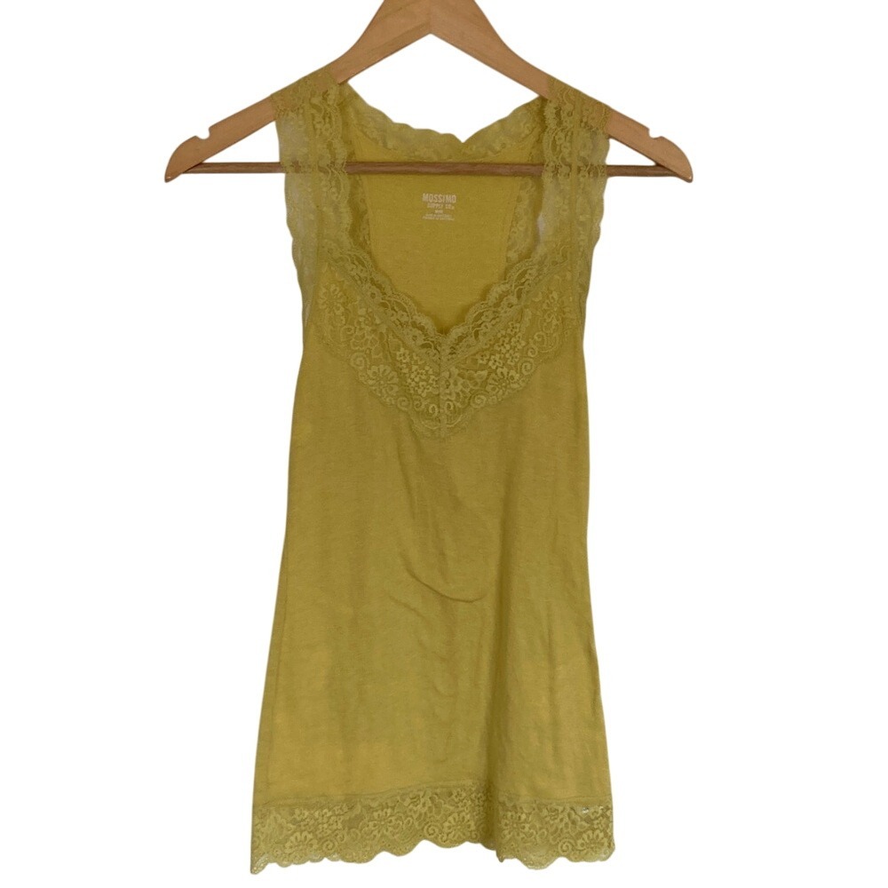 Mossimo Womens Yellow Lace Tank Tope Size M Long Y2K 90s‎ Stretch Layering